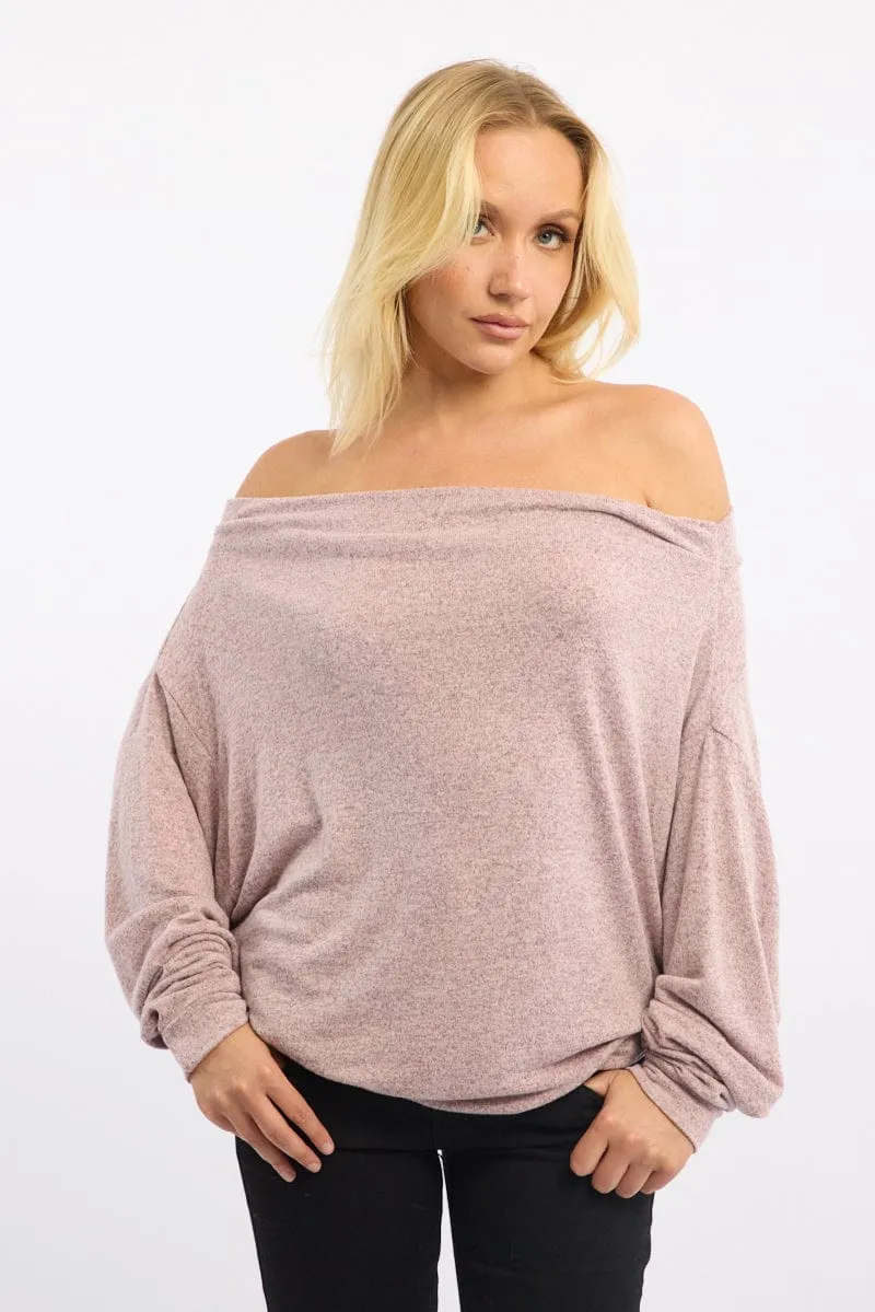 Pink Off Shoulder Top Long Sleeve sold by Ally Fashion