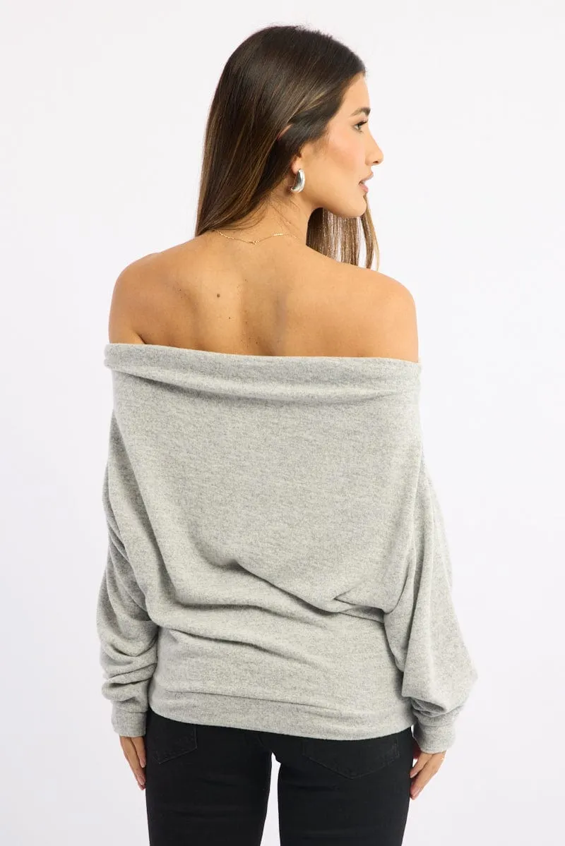 Grey Off Shoulder Top Long Sleeve sold by Ally Fashion product image thumbnail 4