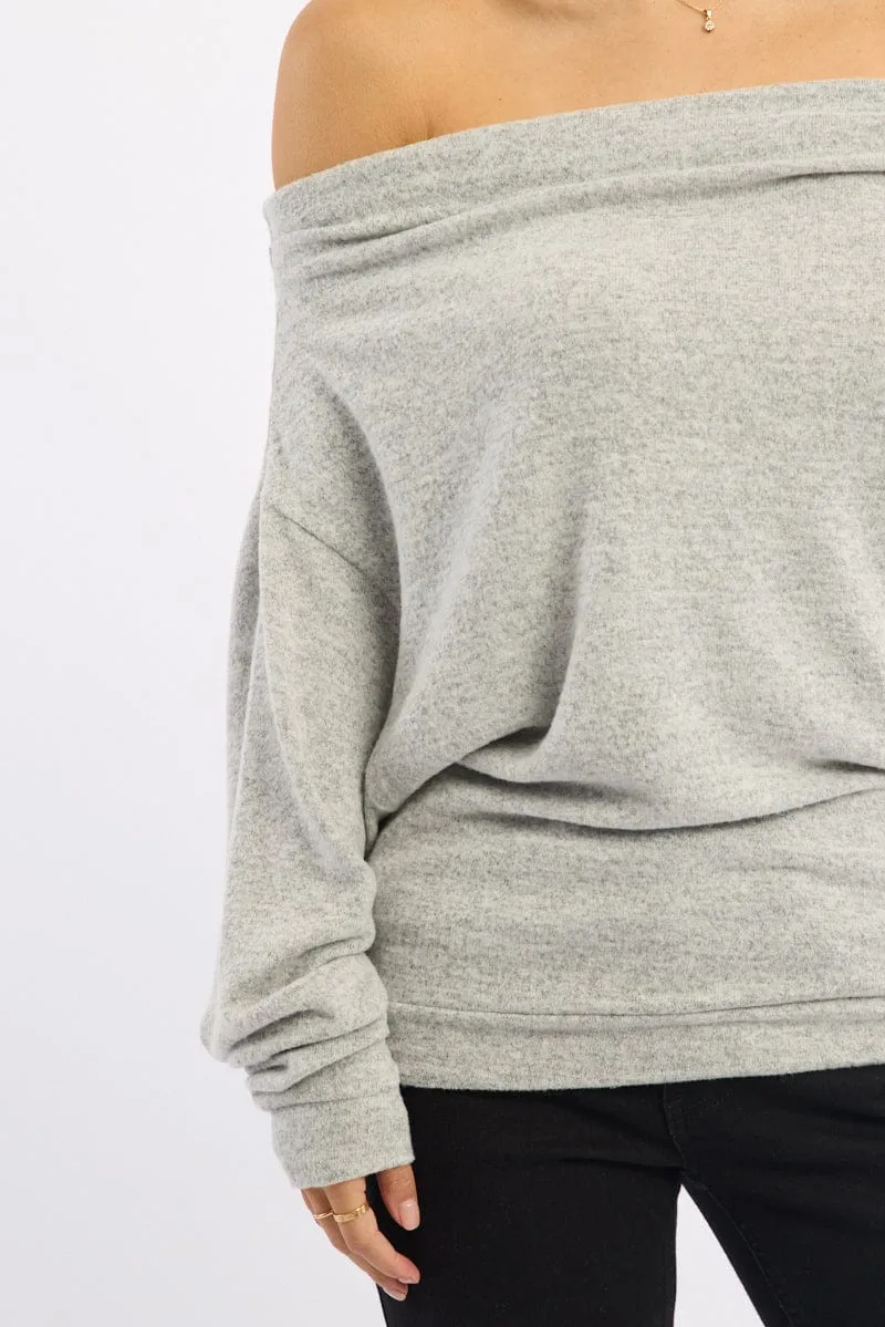 Grey Off Shoulder Top Long Sleeve sold by Ally Fashion product image thumbnail 5