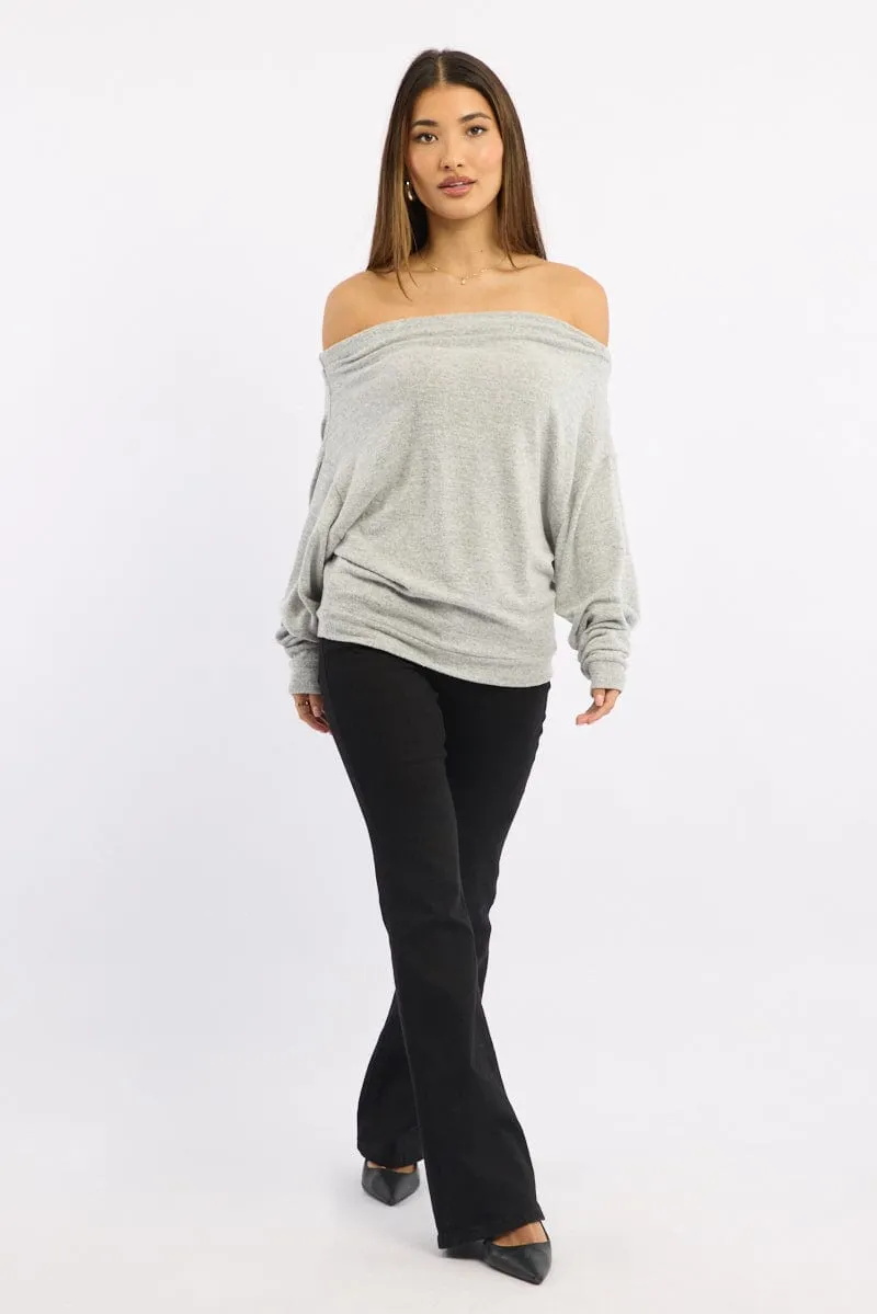 Grey Off Shoulder Top Long Sleeve sold by Ally Fashion product image thumbnail 2