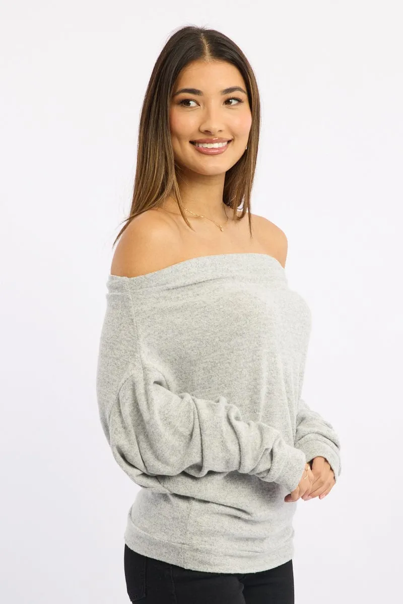 Grey Off Shoulder Top Long Sleeve sold by Ally Fashion product image thumbnail 3