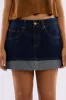 Denim Mini Skirt Mid Rise Rolled Up Hem sold by Ally Fashion