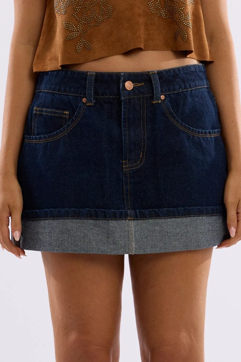 Denim Mini Skirt Mid Rise Rolled Up Hem sold by Ally Fashion product image thumbnail 3