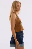 Denim Mini Skirt Mid Rise Rolled Up Hem sold by Ally Fashion