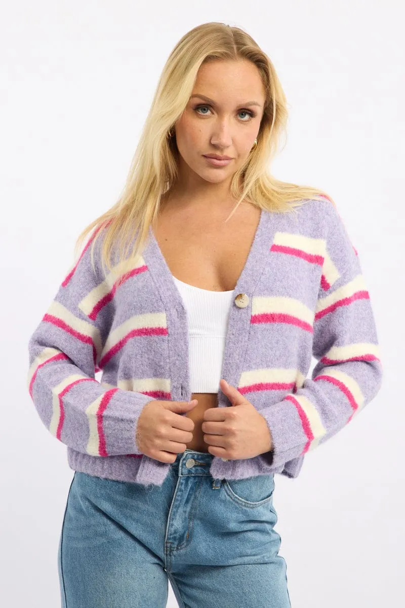 Multi Stripe Oversized Cardigan Striped V-neck sold by Ally Fashion