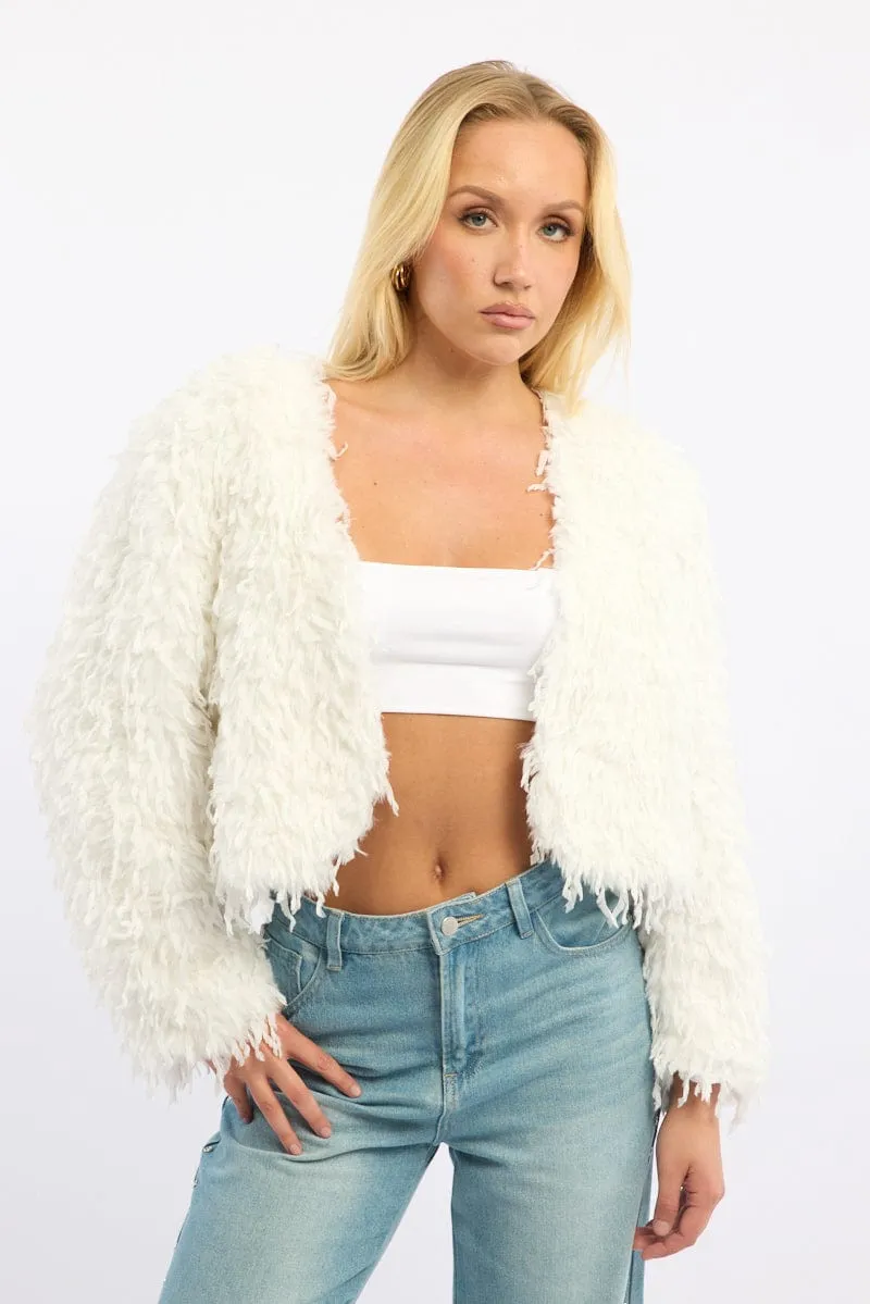 White Faux Fur Jacket sold by Ally Fashion