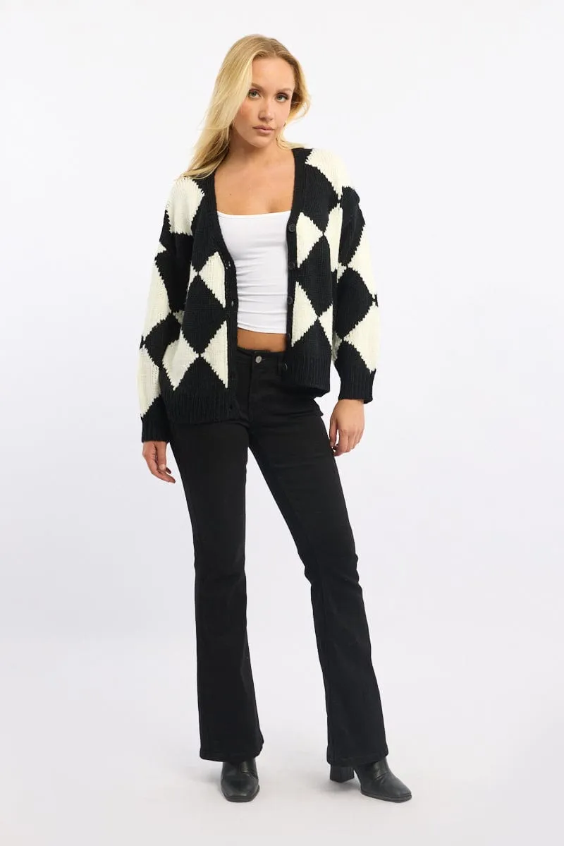 Black Check Knit Cardigan Long Sleeve V-neck sold by Ally Fashion product image thumbnail 2