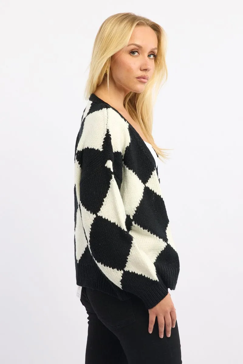 Black Check Knit Cardigan Long Sleeve V-neck sold by Ally Fashion product image thumbnail 3