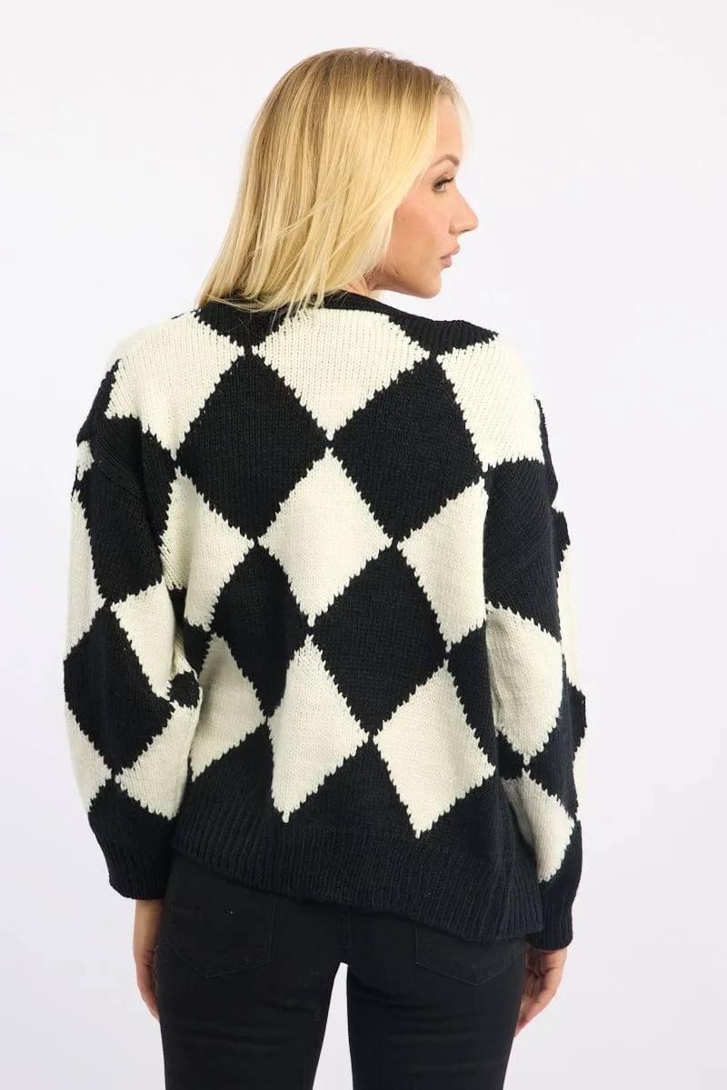 Black Check Knit Cardigan Long Sleeve V-neck sold by Ally Fashion product image thumbnail 4