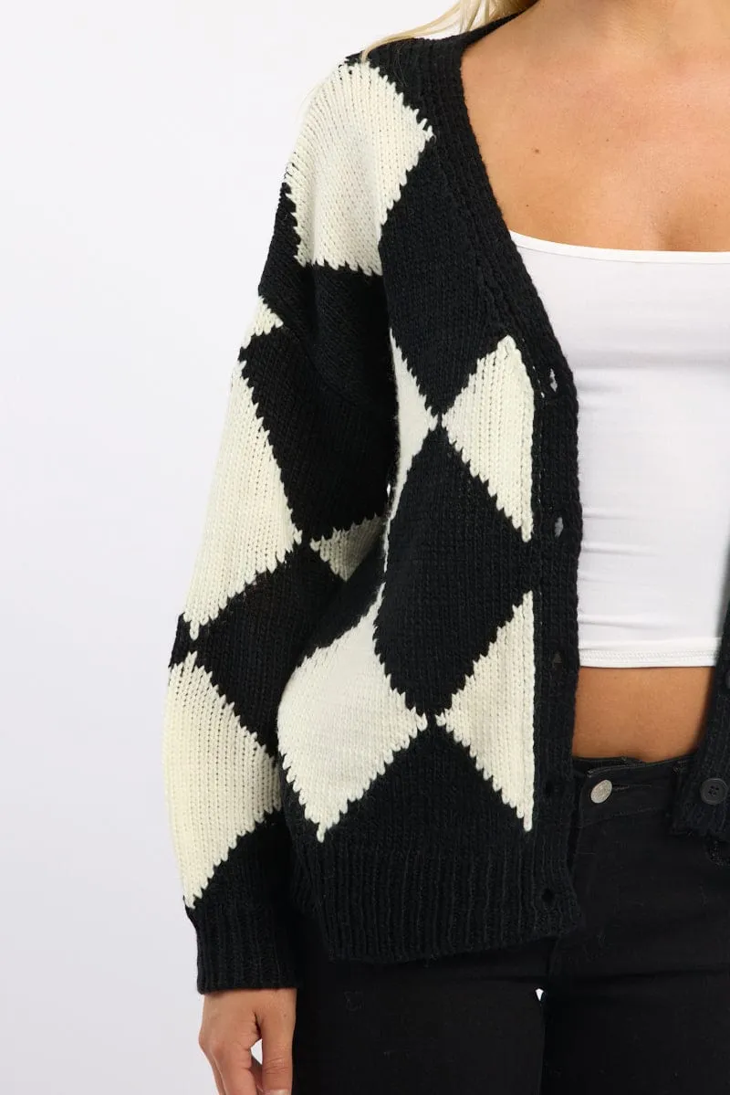 Black Check Knit Cardigan Long Sleeve V-neck sold by Ally Fashion product image thumbnail 5