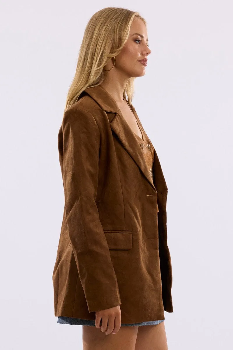 Brown Suede Blazer Jacket sold by Ally Fashion product image thumbnail 4