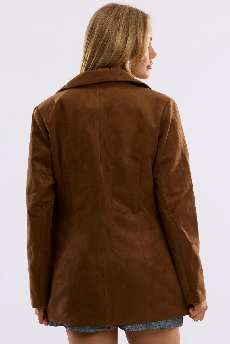 Brown Suede Blazer Jacket sold by Ally Fashion product image thumbnail 5