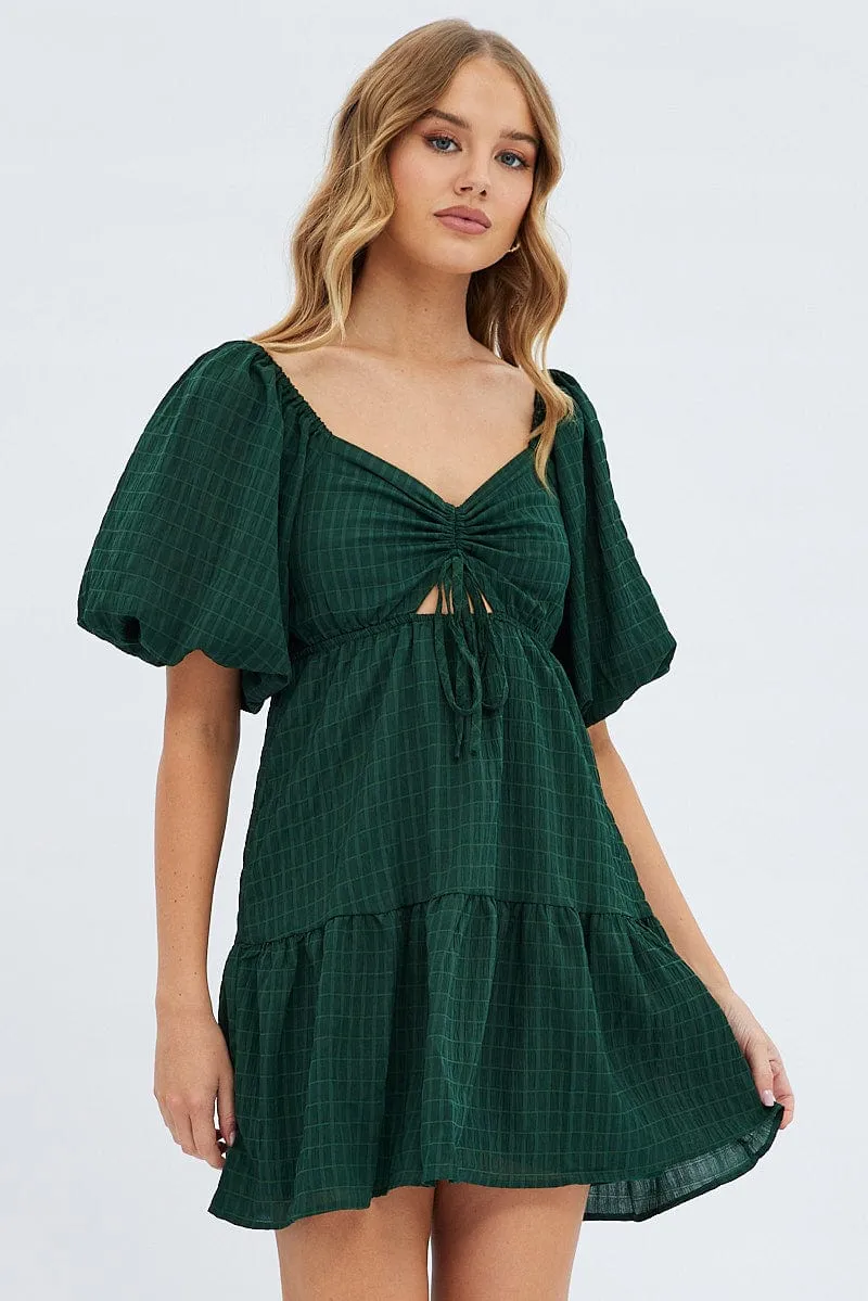 Green Fit And Flare Dress Mini Ruched Bust sold by Ally Fashion