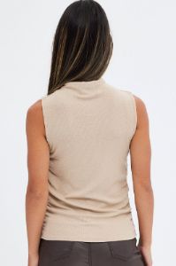 Beige Top Sleeveless Cowl Neck Rib sold by Ally Fashion