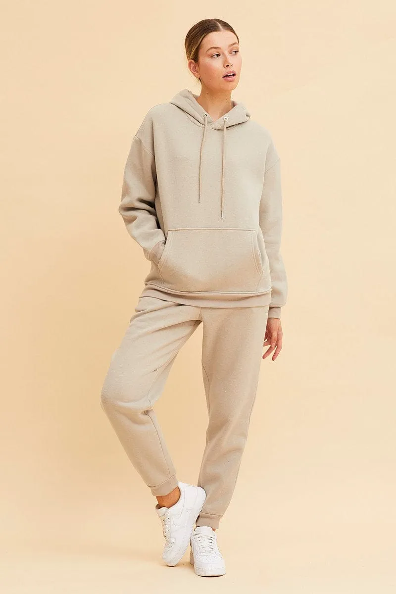 Beige Fleece Hoodie Long Sleeve Cotton sold by Ally Fashion product image thumbnail 2