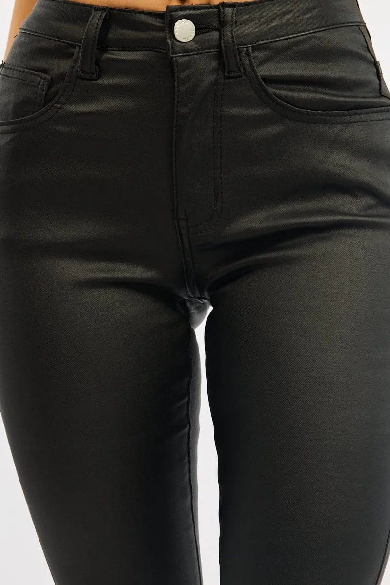 Black Flare Jeans High Rise Wet Look sold by Ally Fashion product image thumbnail 5