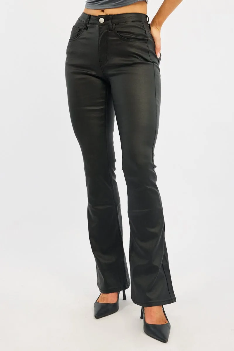 Black Flare Jeans High Rise Wet Look sold by Ally Fashion product image thumbnail 2