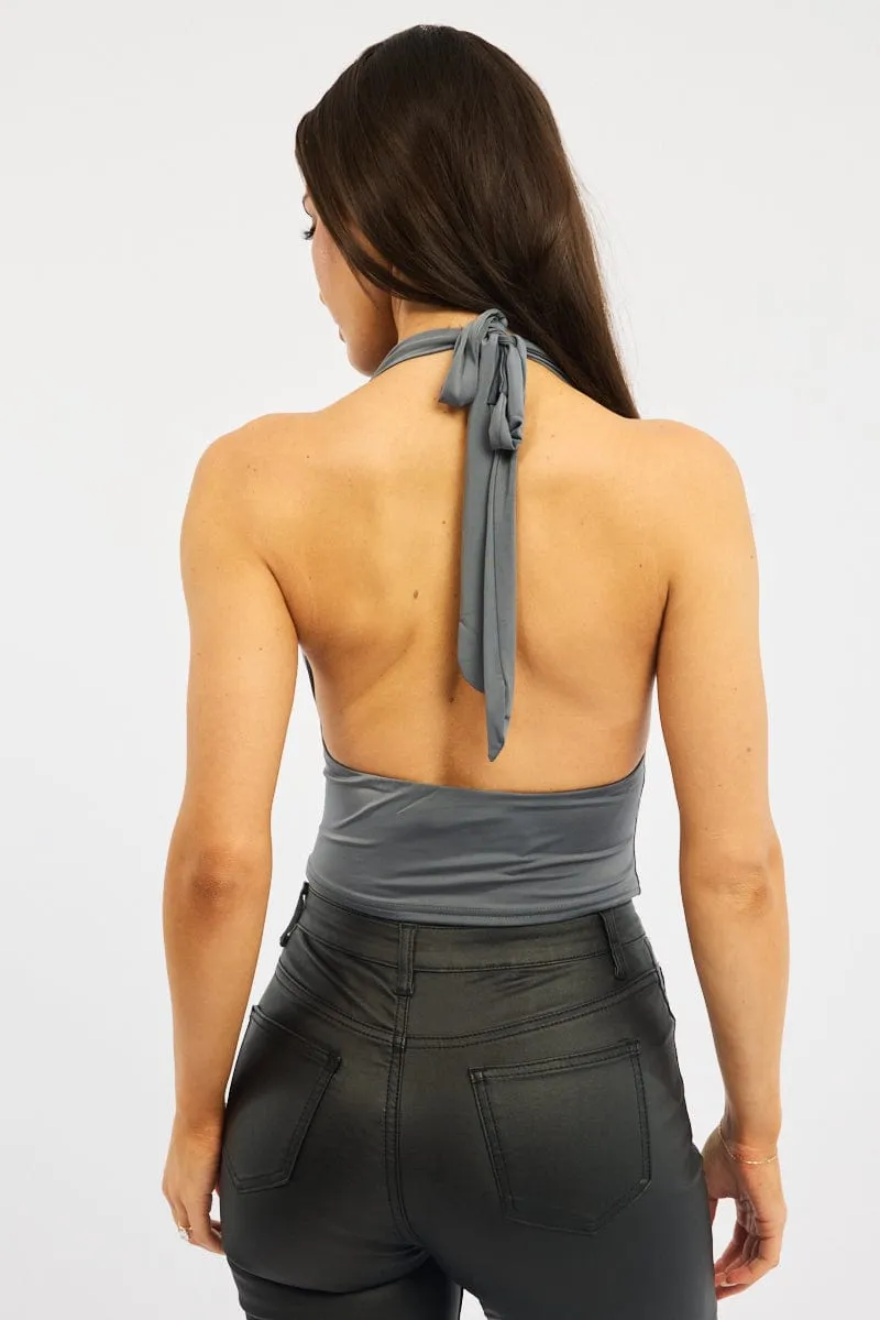 Grey Cowl Neck Top Backless sold by Ally Fashion product image thumbnail 4