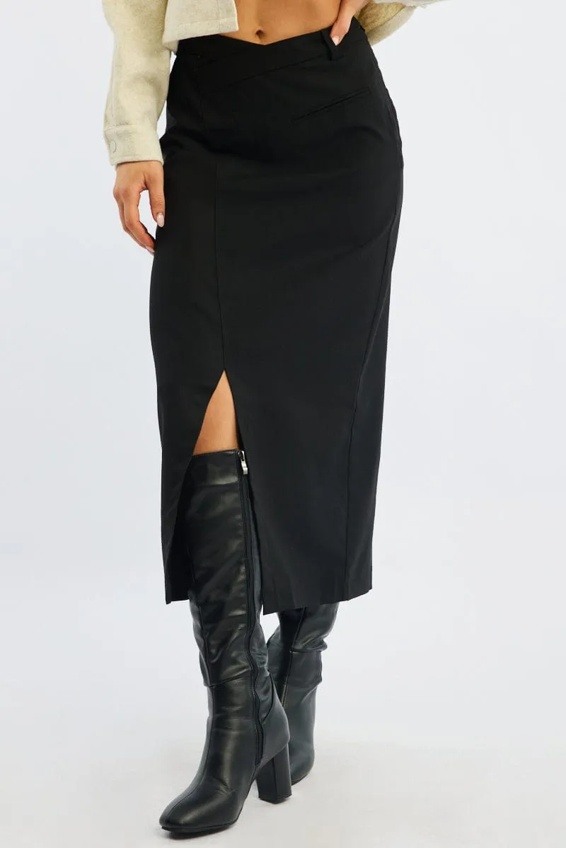Black Crossover Midaxi Skirt Mid Waisted Pocket Detail sold by Ally Fashion product image thumbnail 2