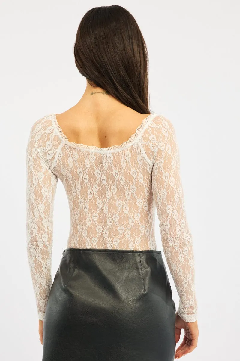 White Lace Bodysuit Long Sleeve sold by Ally Fashion product image thumbnail 4