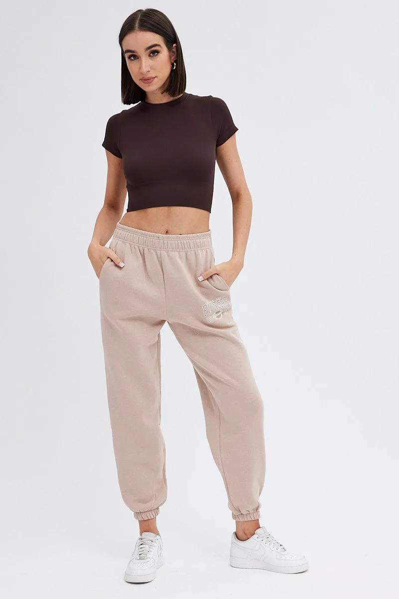 Brown Track Pants High Rise Jogger sold by Ally Fashion product image thumbnail 3