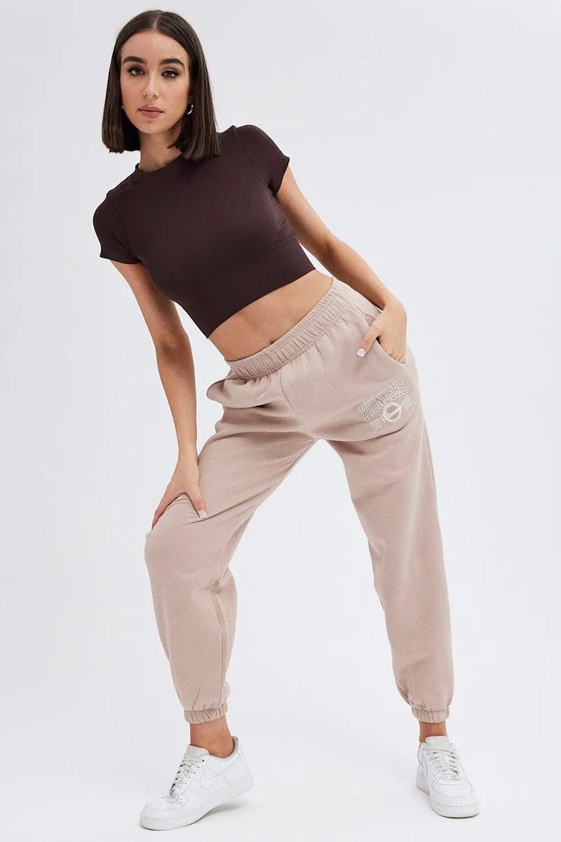 Brown Track Pants High Rise Jogger sold by Ally Fashion