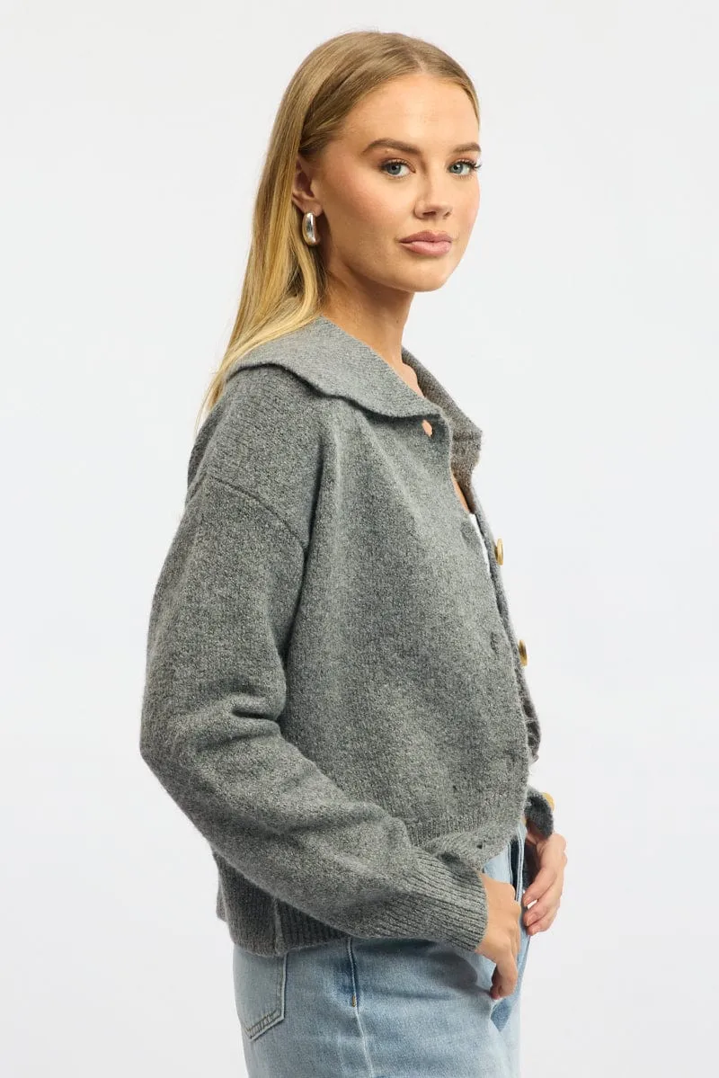 Grey Collar Knit Cardigan sold by Ally Fashion product image thumbnail 3