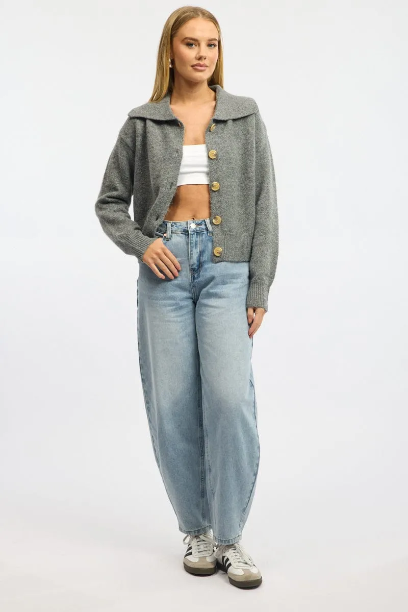 Grey Collar Knit Cardigan sold by Ally Fashion product image thumbnail 2