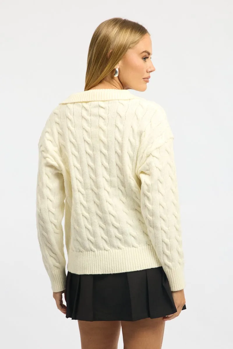 White Cable Knit Jumper V-neck sold by Ally Fashion product image thumbnail 4