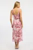 Pink Floral Midi Dress Gathered Bust Mesh sold by Ally Fashion