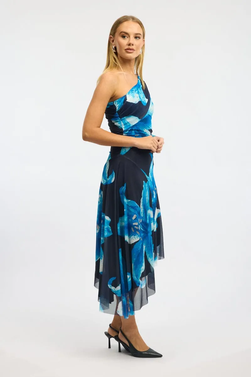 Blue Floral One Shoulder Dress Mesh sold by Ally Fashion product image thumbnail 3