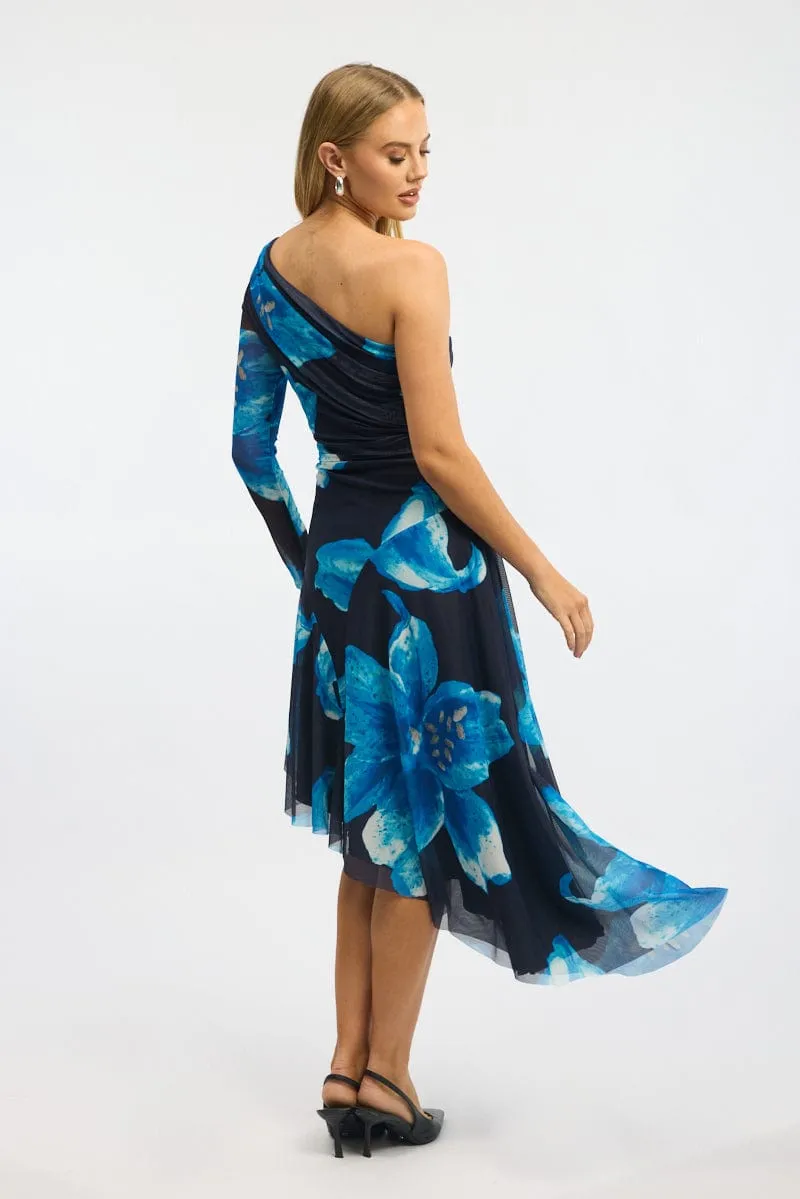 Blue Floral One Shoulder Dress Mesh sold by Ally Fashion product image thumbnail 4