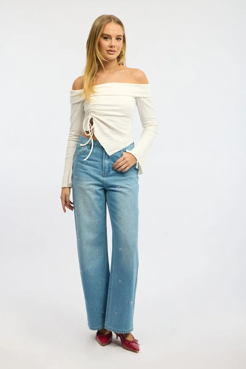 Denim Wide Leg Jeans Mid Rise sold by Ally Fashion