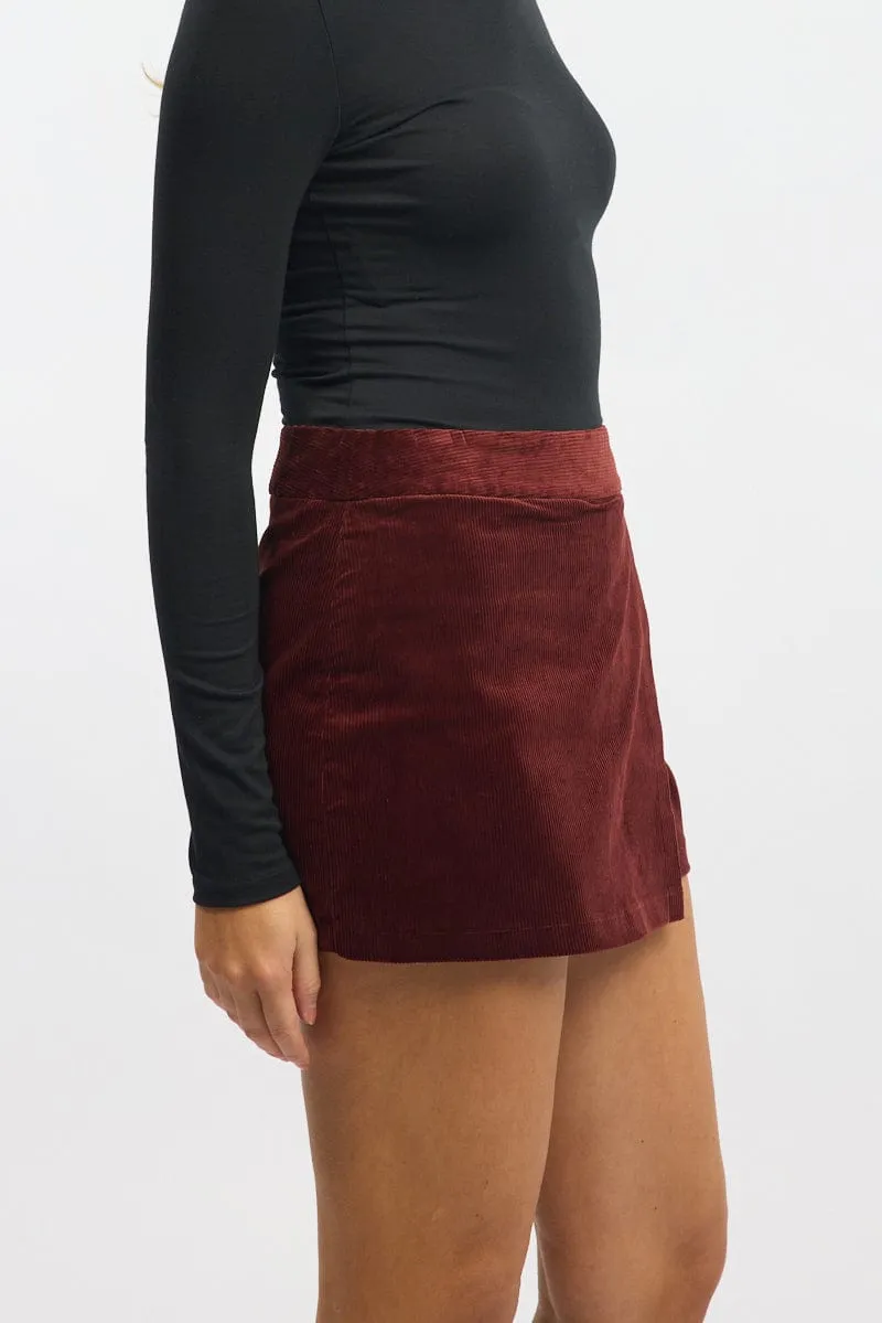 Red Skort Mini Corduroy Skirt sold by Ally Fashion product image thumbnail 3