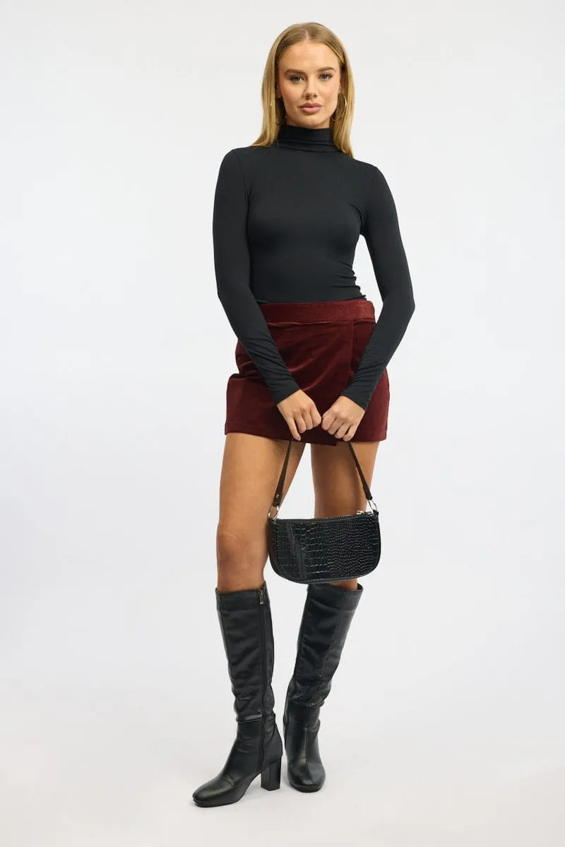 Red Skort Mini Corduroy Skirt sold by Ally Fashion