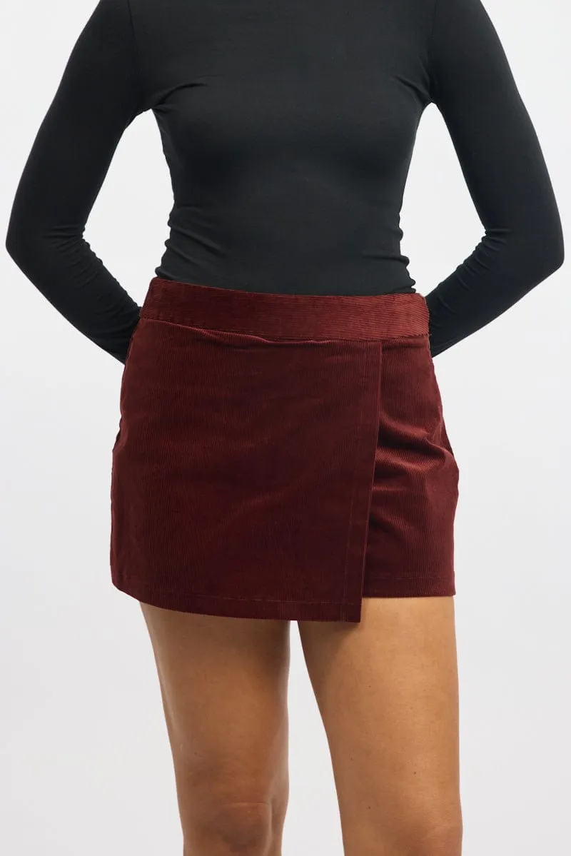 Red Skort Mini Corduroy Skirt sold by Ally Fashion product image thumbnail 2