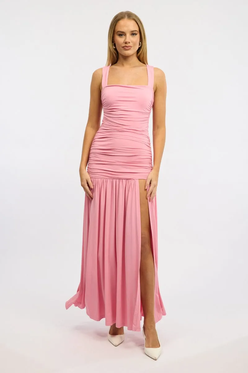Pink Maxi Dress Front Split sold by Ally Fashion