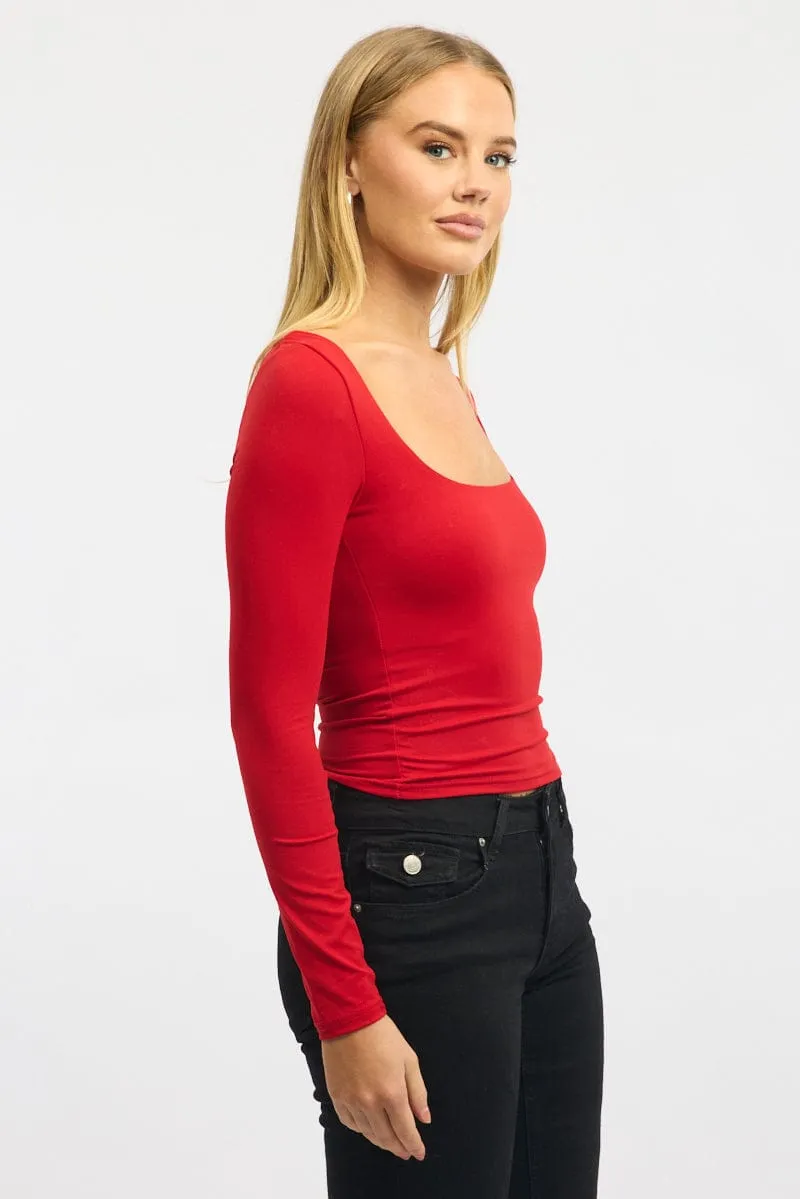 Red Supersoft Top Square Neck Long Sleeve sold by Ally Fashion product image thumbnail 3
