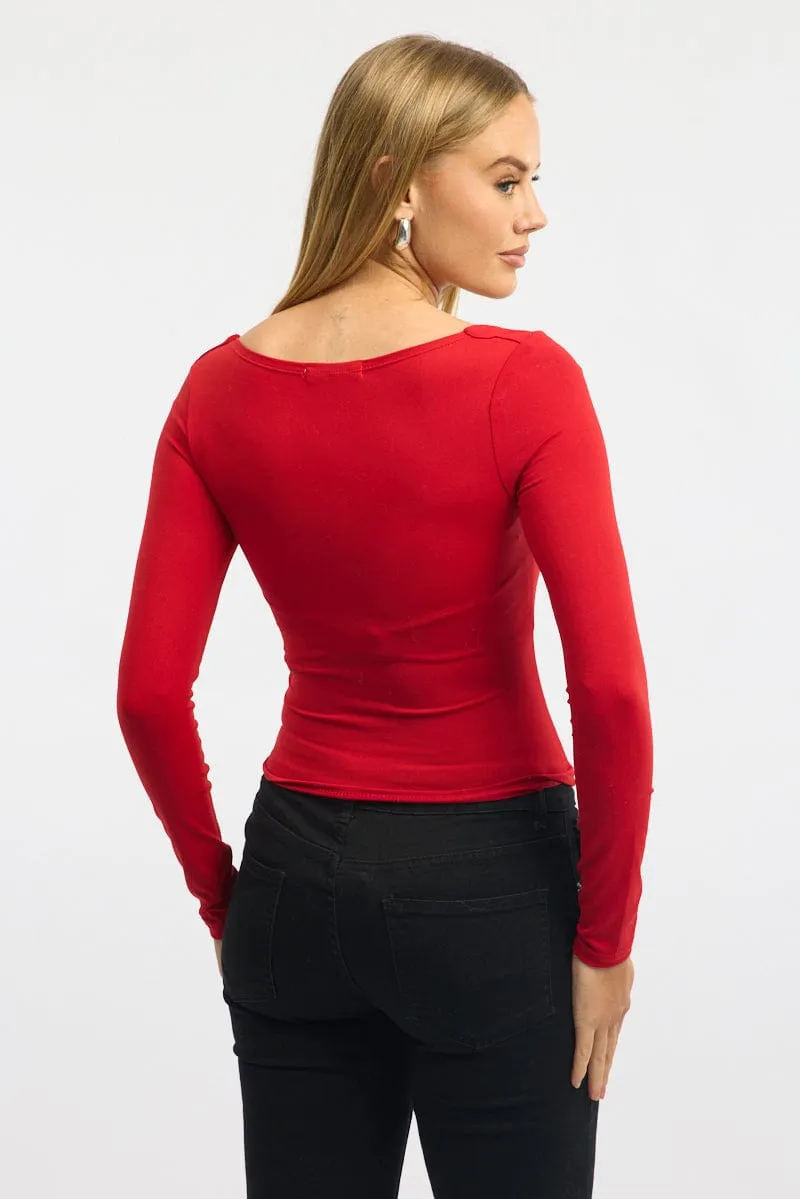 Red Supersoft Top Square Neck Long Sleeve sold by Ally Fashion product image thumbnail 4