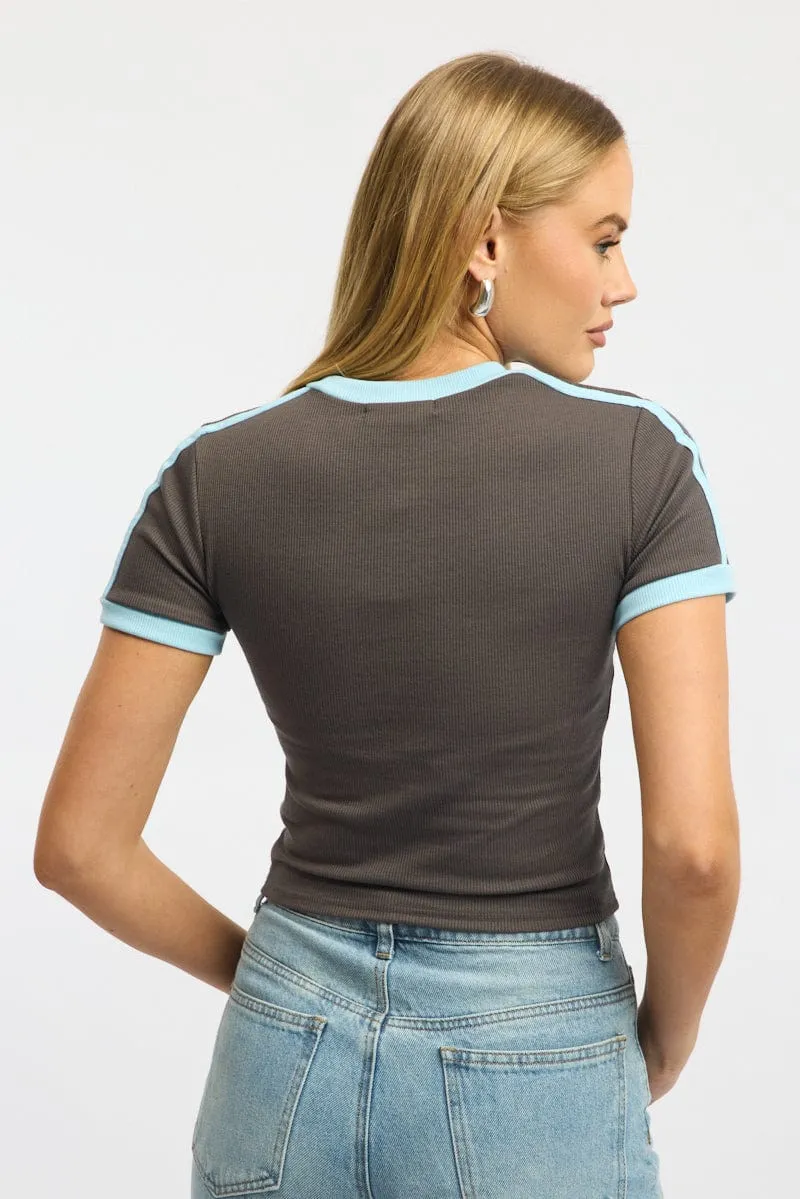 Grey Graphic Tee Short Sleeve Contrast Binding sold by Ally Fashion product image thumbnail 4