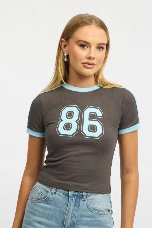 Grey Graphic Tee Short Sleeve Contrast Binding sold by Ally Fashion