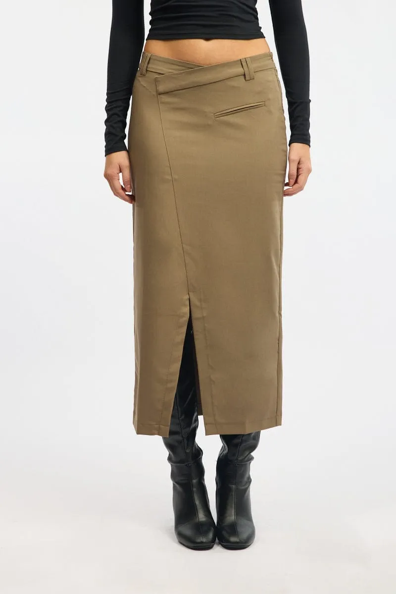 Beige Crossover Midaxi Skirt Mid Waisted Pocket Detail sold by Ally Fashion product image thumbnail 2