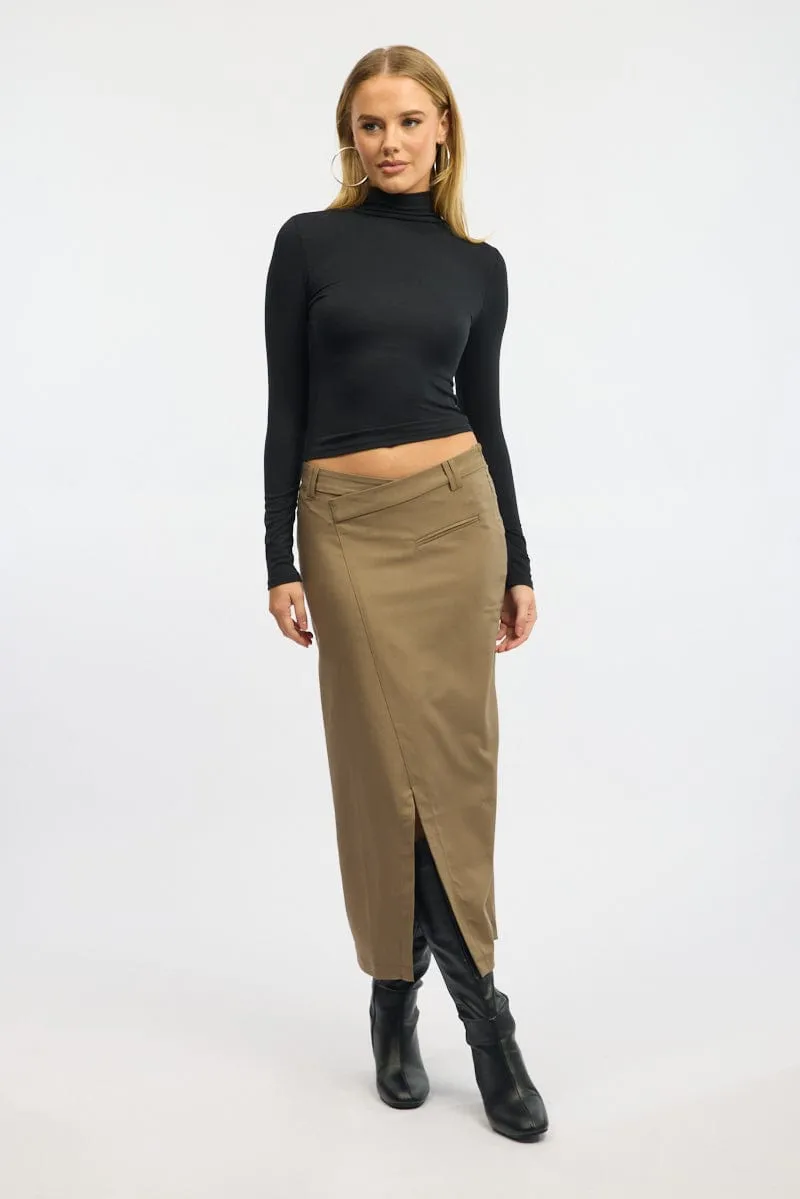 Beige Crossover Midaxi Skirt Mid Waisted Pocket Detail sold by Ally Fashion