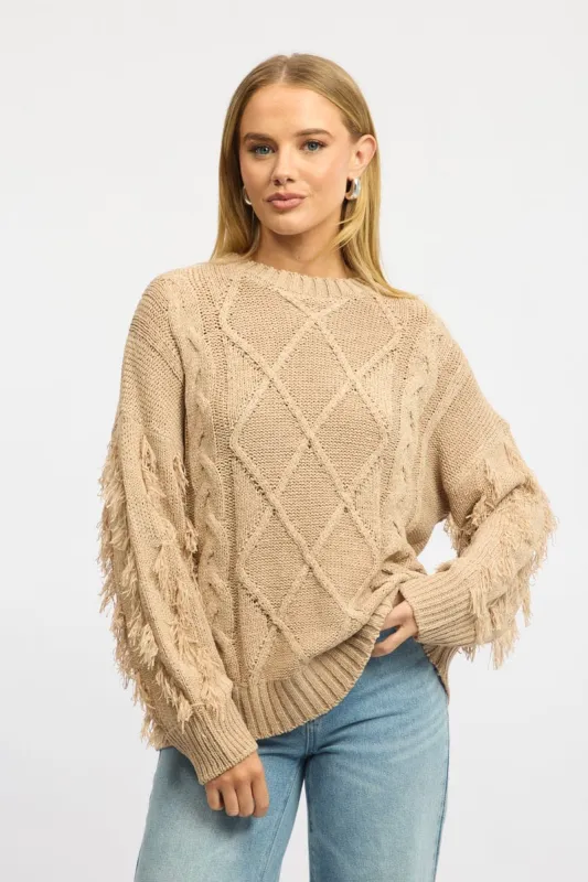 Beige Cable Knit Jumper High Neck sold by Ally Fashion