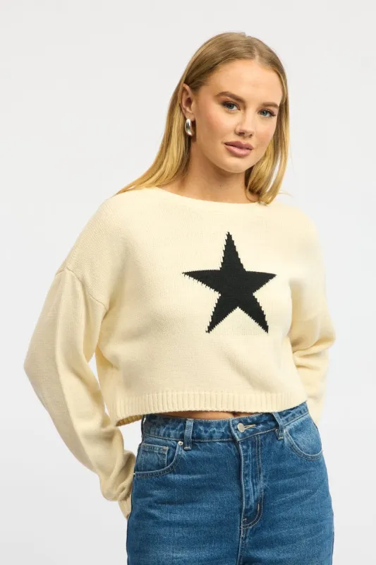 White Star Knit Jumper Long Sleeve sold by Ally Fashion