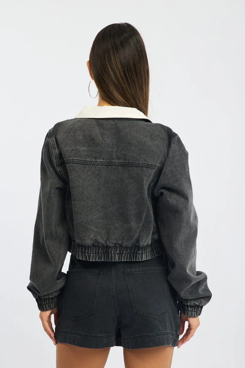 Black Crop Jacket With Contrast Collar sold by Ally Fashion product image thumbnail 5