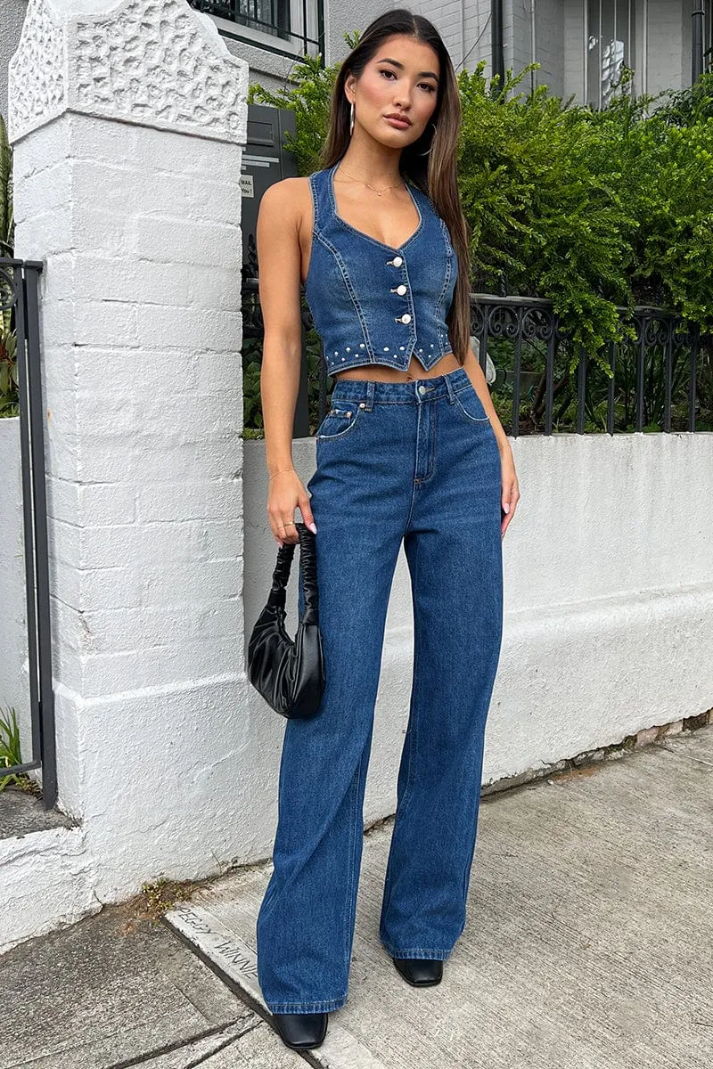 Denim Wide Leg Jeans High Rise sold by Ally Fashion