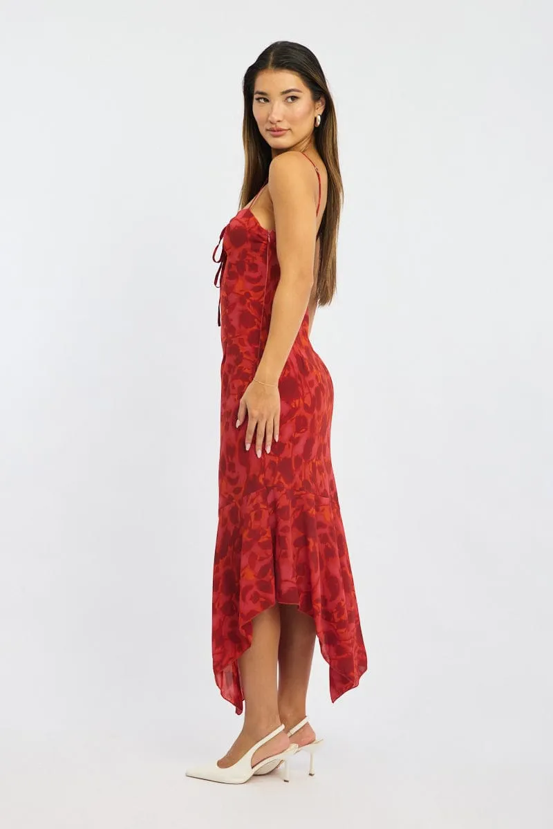 Red Floral Midi Dress Gathered Bust Strappy sold by Ally Fashion product image thumbnail 3