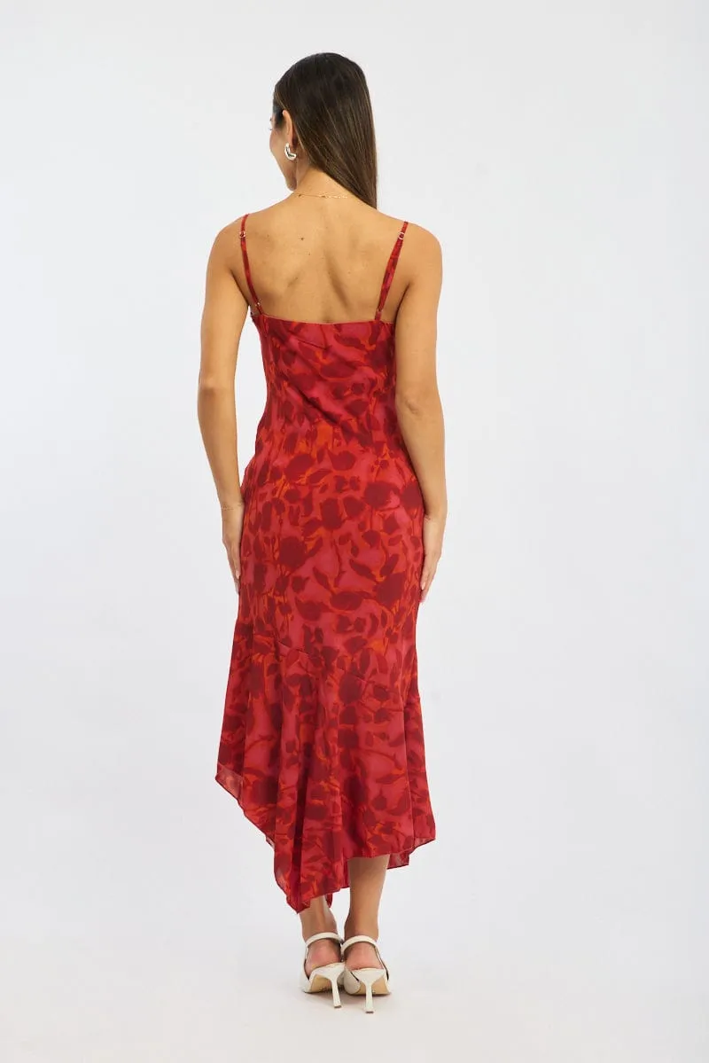 Red Floral Midi Dress Gathered Bust Strappy sold by Ally Fashion product image thumbnail 4