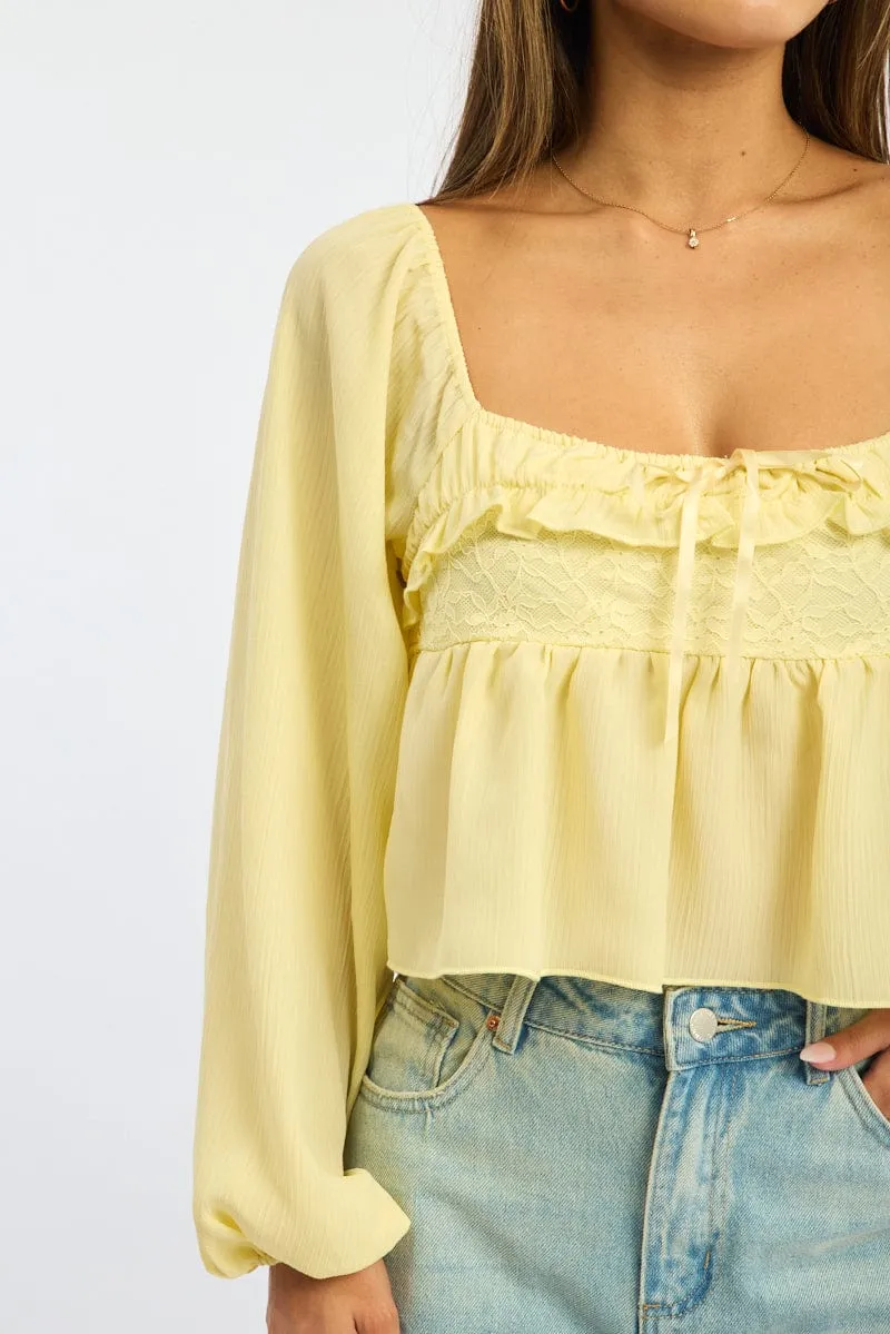 Yellow Lace Frill Top Long Sleeve Square Neck sold by Ally Fashion product image thumbnail 5